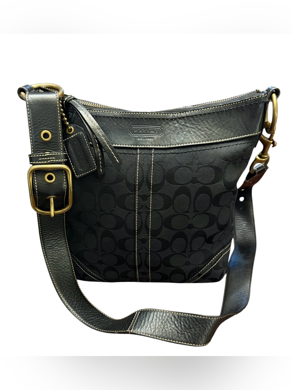 Vintage Coach Black Signature Canvas with Leather Trim Shoulder Bag